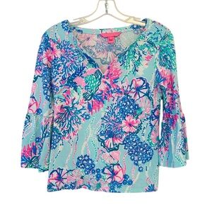 Lilly Pulitzer Tosha Bell Sleeve Top Beach You To It Size S